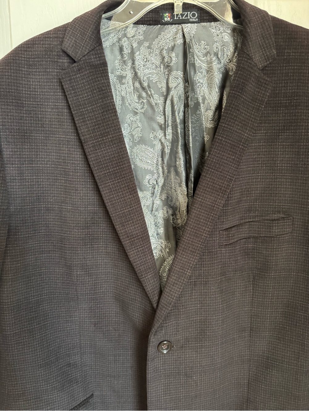 Tazio Italy Men's Brown Micro Check Sport Coat Blazer 46L Paisley Lined - Picture 3 of 15